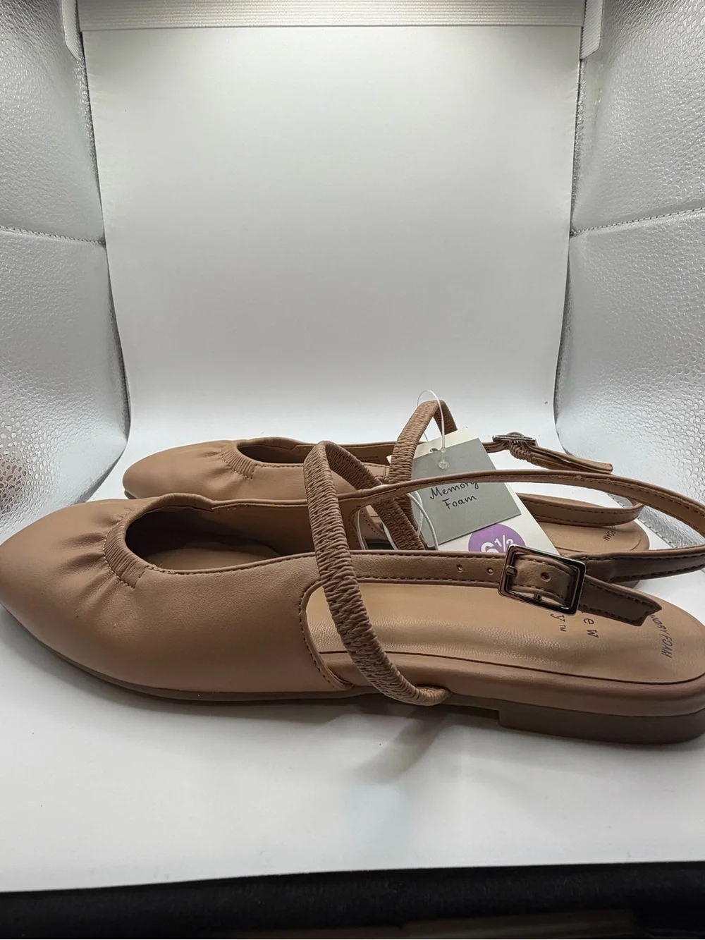 Women's Tan Square-Toe Vada Flats with Ankle Strap - Picture 3 of 5